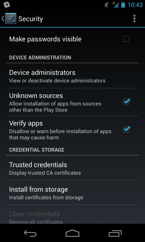 Unknown sources Nexus 4
