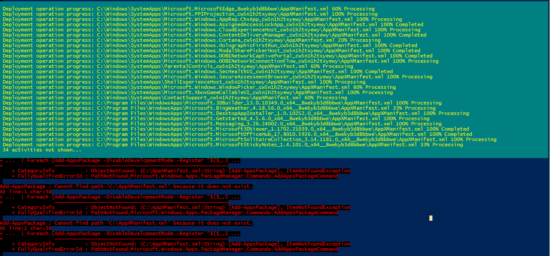 start menu not loading apps, fix in powershell.